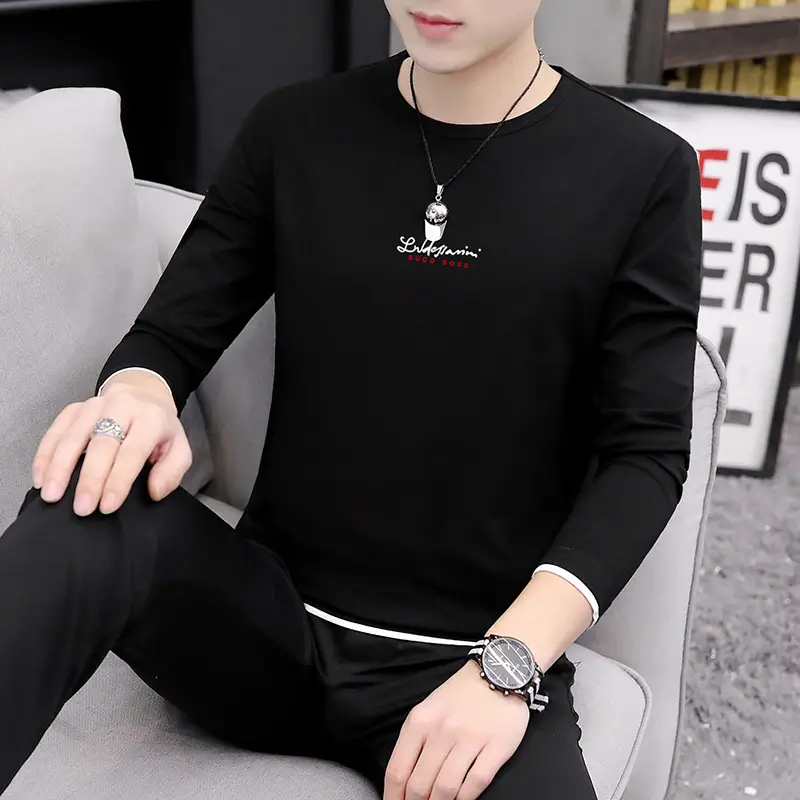 Men Long Sleeve Printed T-Shirt Slim Fit White