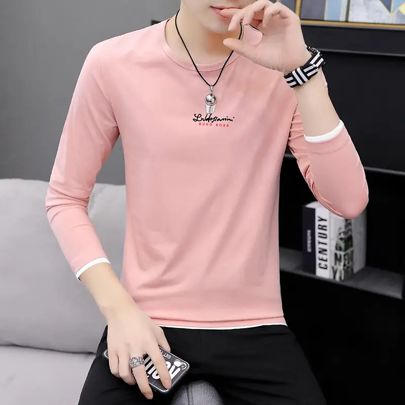 Men Long Sleeve Printed T-Shirt Slim Fit White