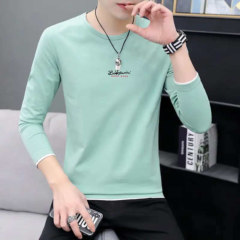 Men Long Sleeve Printed T-Shirt Slim Fit White