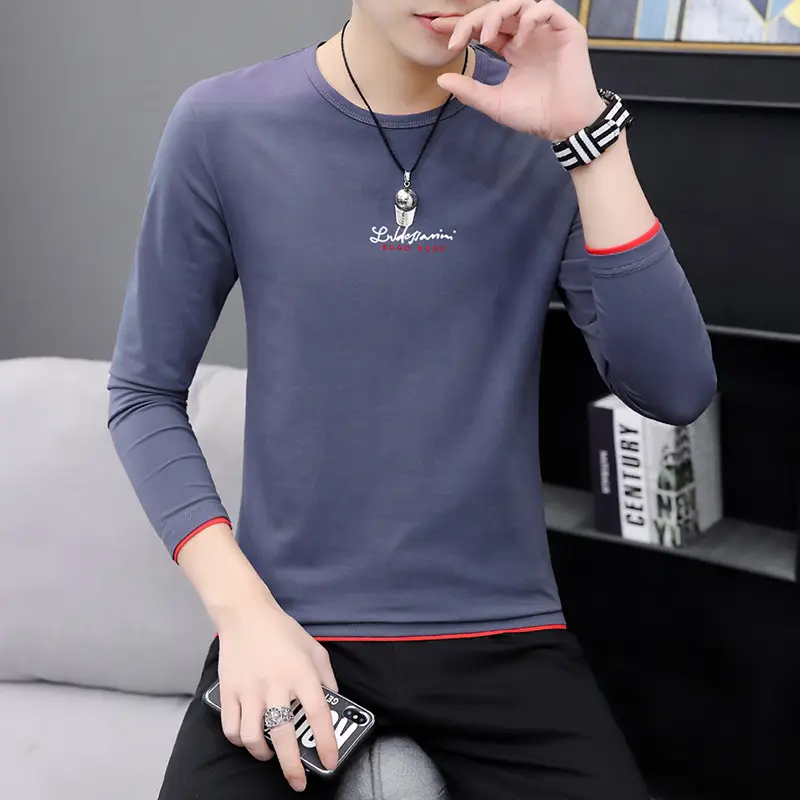 Men Long Sleeve Printed T-Shirt Slim Fit White