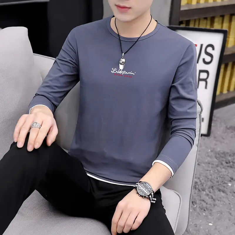Men Long Sleeve Printed T-Shirt Slim Fit White