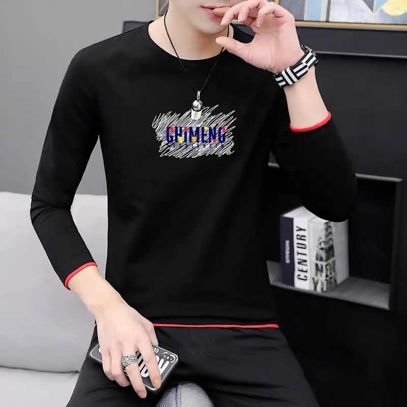 Men Long Sleeve Printed T-Shirt Slim Fit White