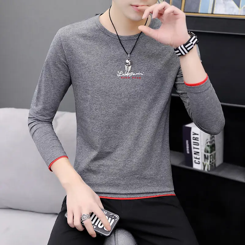 Men Long Sleeve Printed T-Shirt Slim Fit White