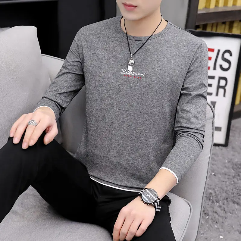Men Long Sleeve Printed T-Shirt Slim Fit White
