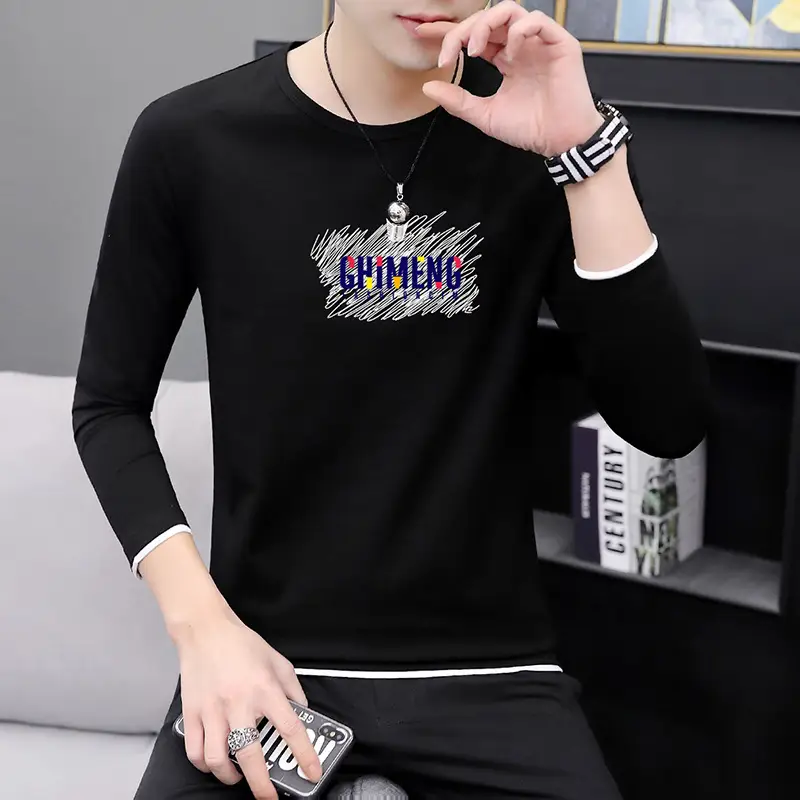 Men Long Sleeve Printed T-Shirt Slim Fit White