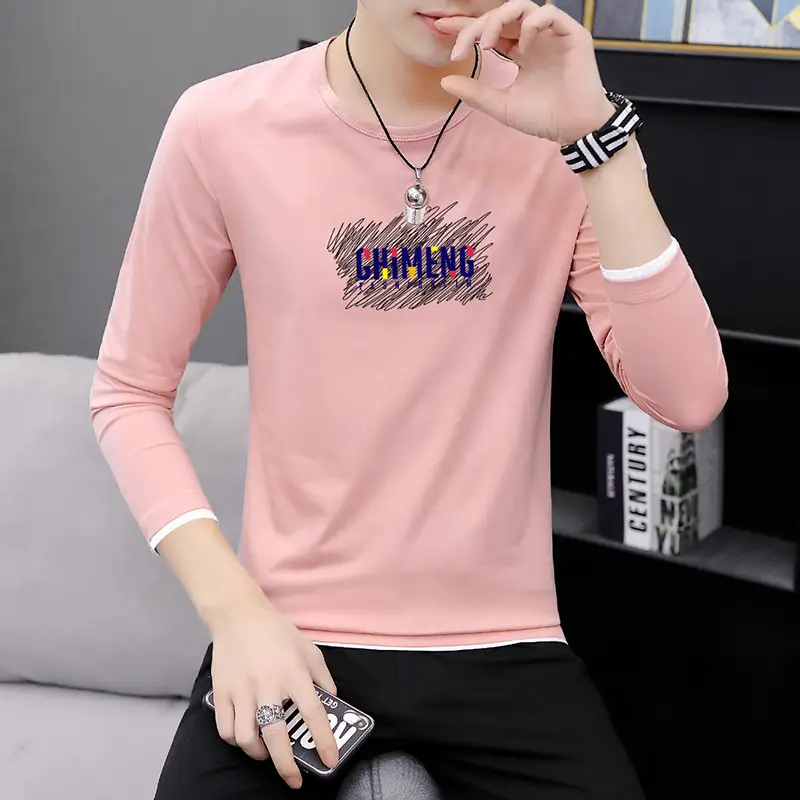 Men Long Sleeve Printed T-Shirt Slim Fit White