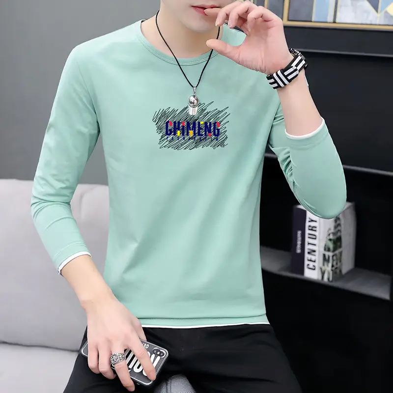 Men Long Sleeve Printed T-Shirt Slim Fit White