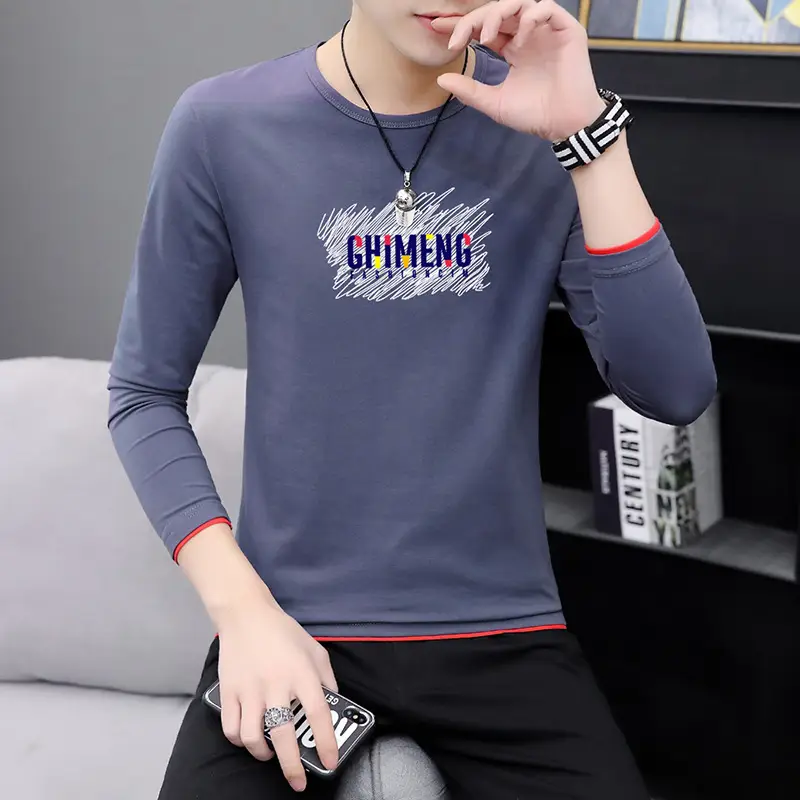 Men Long Sleeve Printed T-Shirt Slim Fit White