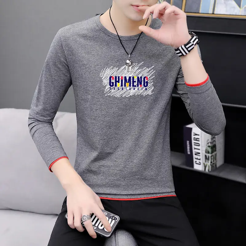 Men Long Sleeve Printed T-Shirt Slim Fit White