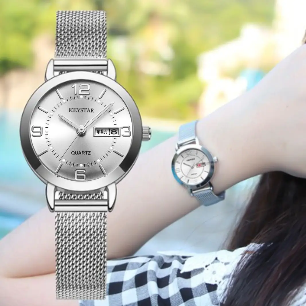 Internet Celebrity Women's Watch Cross-border Explosions Korean Style Simple Waterproof Luminous Double Calendar Non-mechanical Watch Fully Automatic