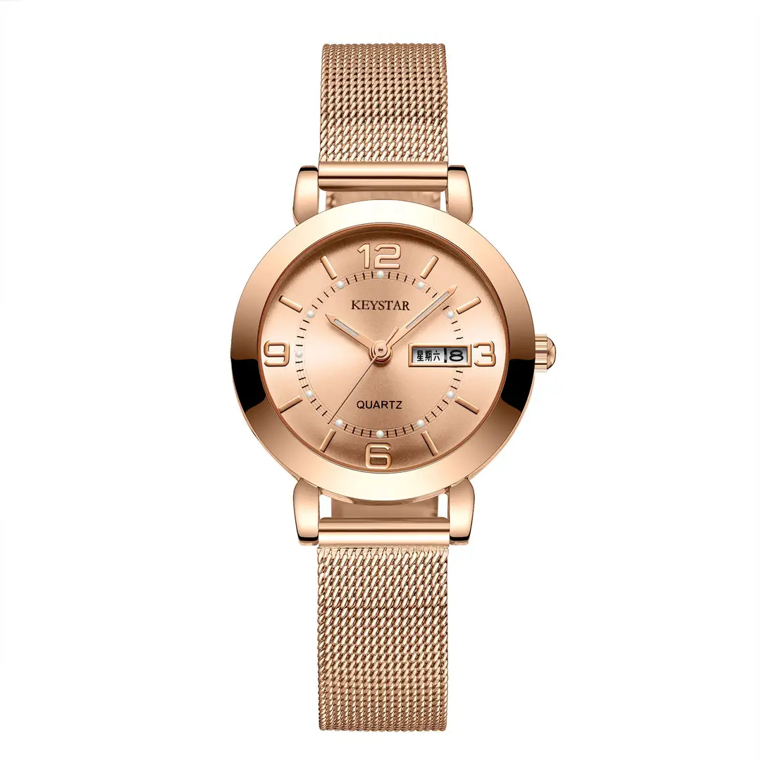 Internet Celebrity Women's Watch Cross-border Explosions Korean Style Simple Waterproof Luminous Double Calendar Non-mechanical Watch Fully Automatic