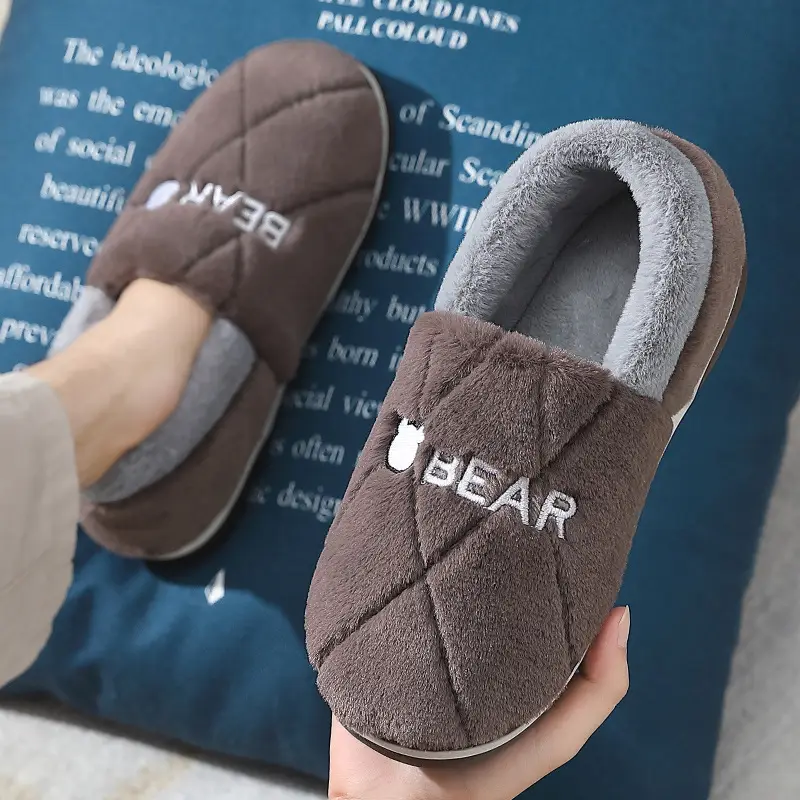 Large Size Pineapple Cotton Slippers for Men in Winter, Cute Cartoon Plush Home Slippers with Closed Heel, Men's Winter Home Cotton Shoes Wholesale - Image 5