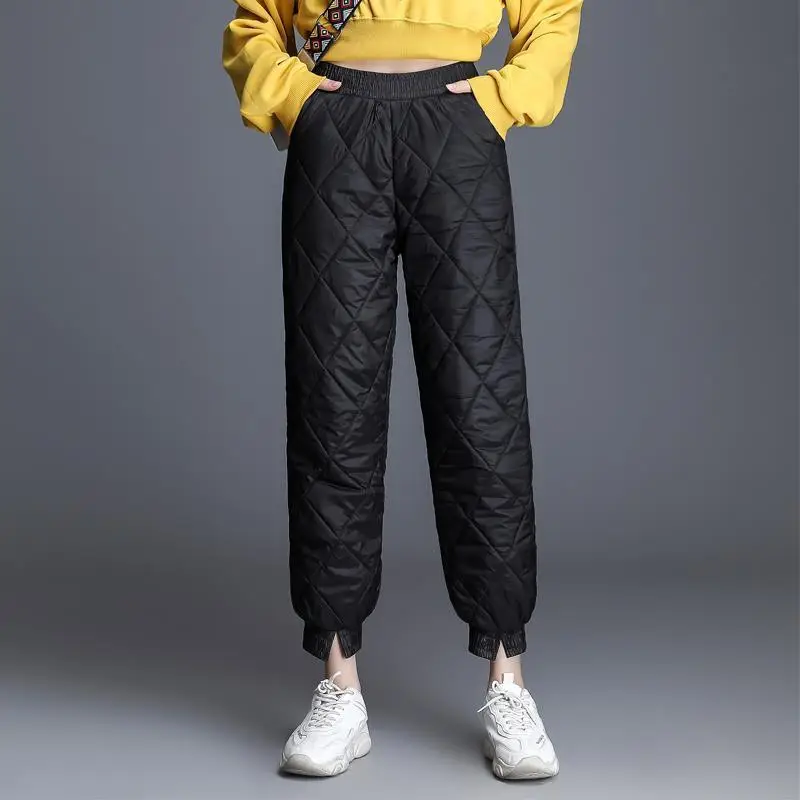 Women Down Cotton Quilted Pants Grey Winter Warm Slimming - Image 5