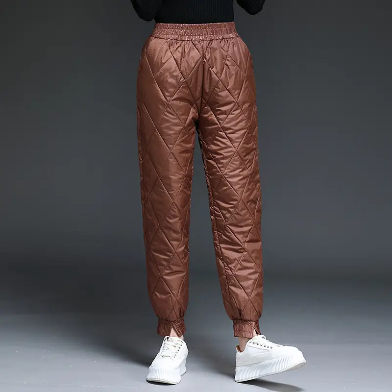 Women Down Cotton Quilted Pants Grey Winter Warm Slimming - Image 2