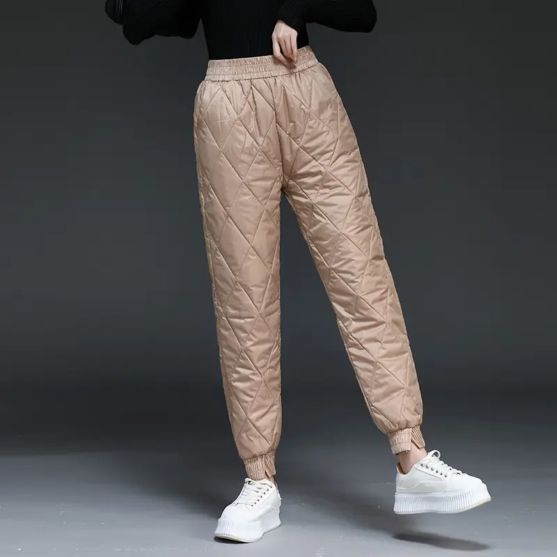 Women Down Cotton Quilted Pants Grey Winter Warm Slimming - Image 3