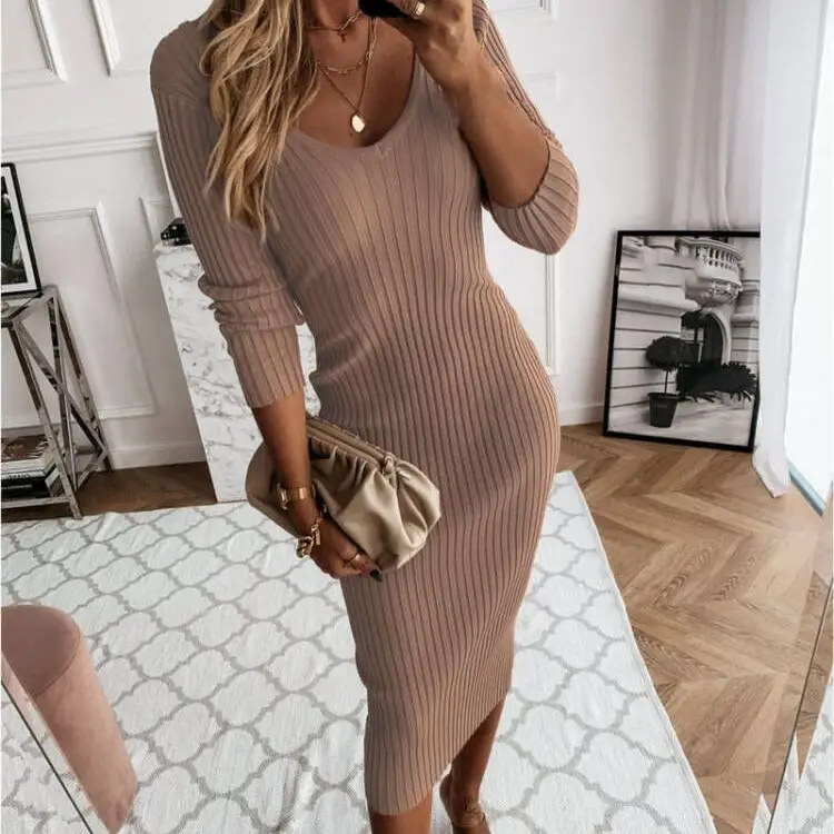 Red Long Sleeve V-Neck Dress for Women Large - Image 5