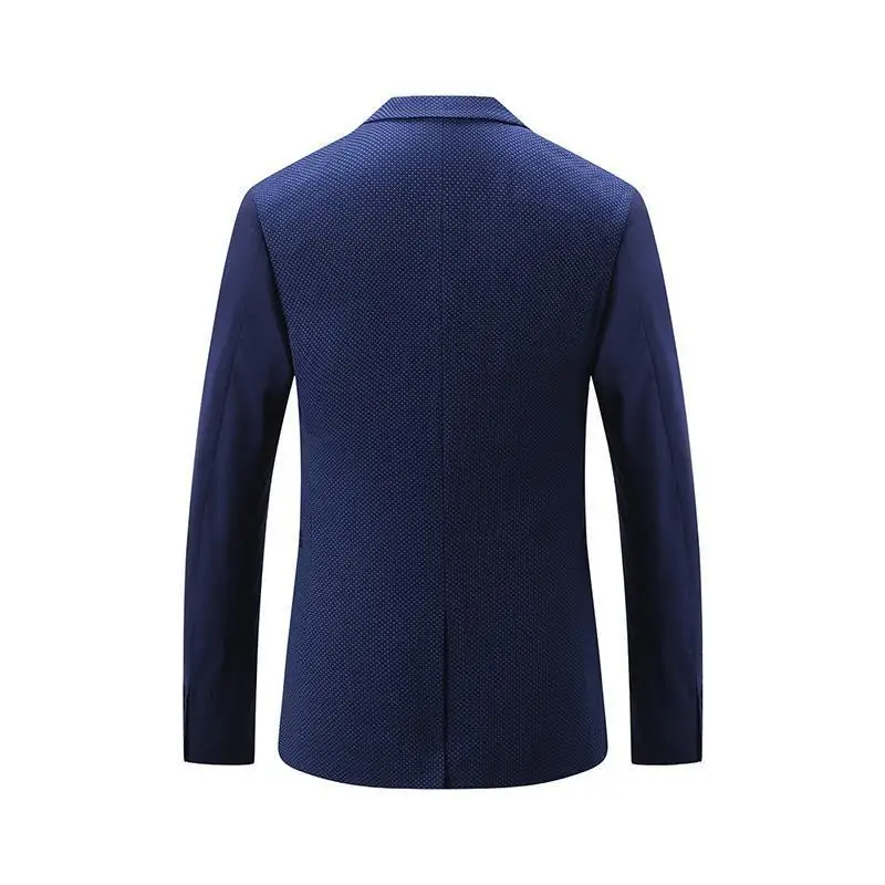 Men Slim Fit Suit Jacket Blue Button Collar Youth Style - Image 2