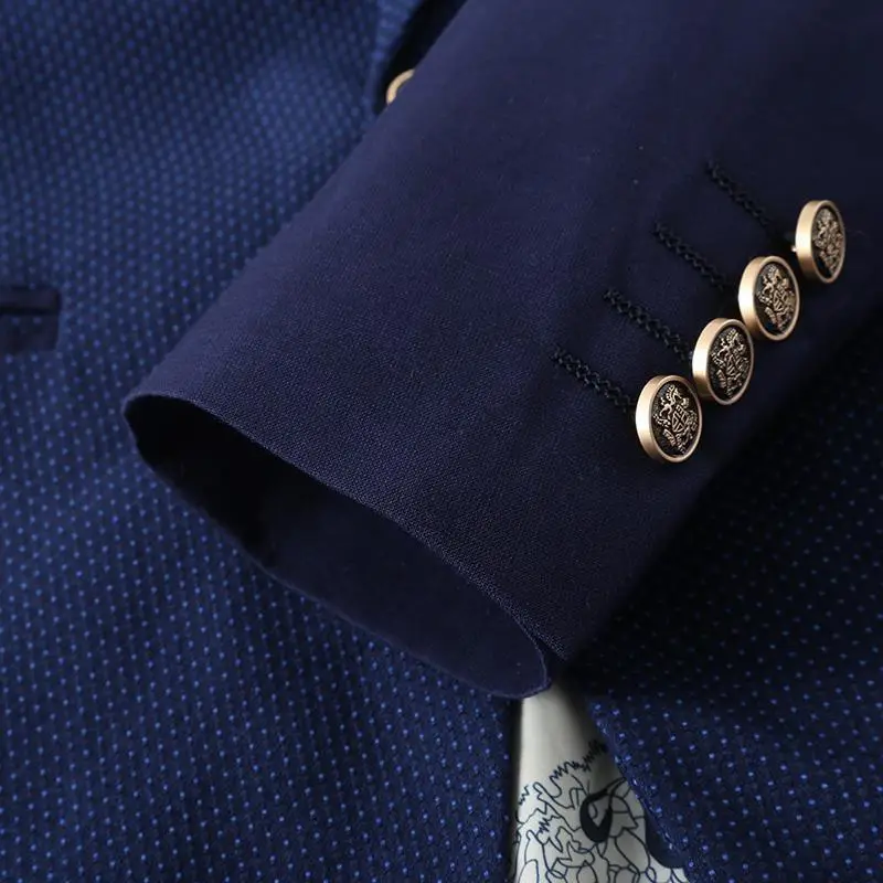 Men Slim Fit Suit Jacket Blue Button Collar Youth Style - Image 4