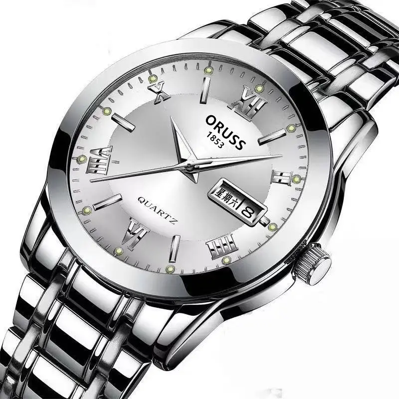 Wise silver white face men's "double calendar]
