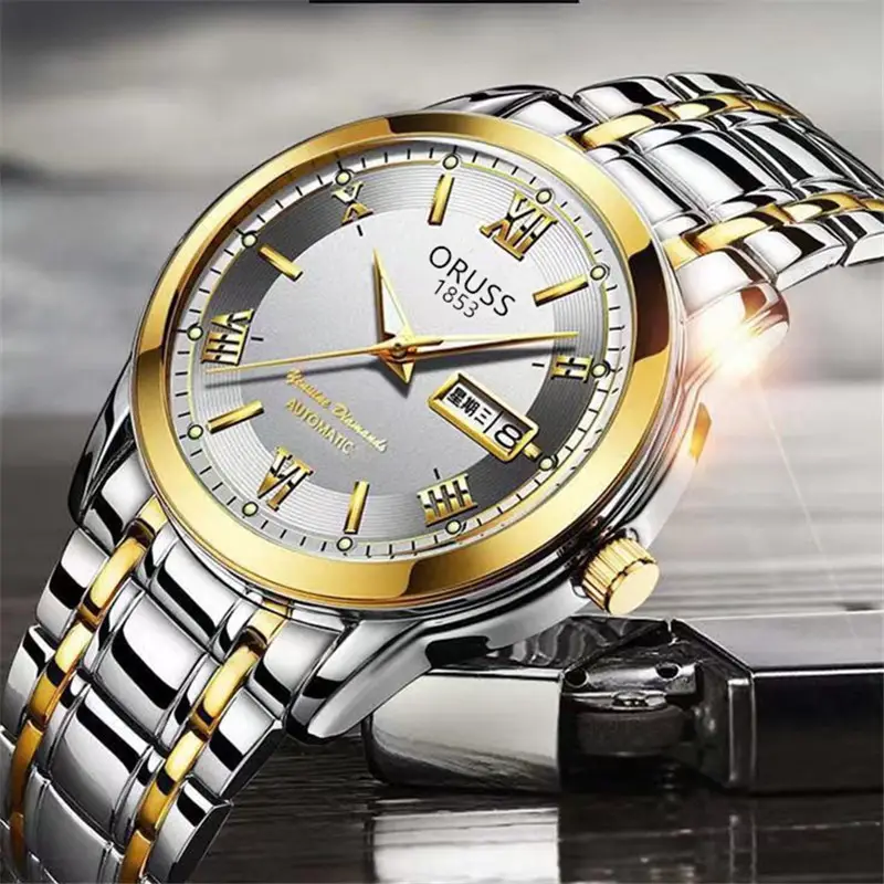 Wise gold with white flour men's "double calendar]