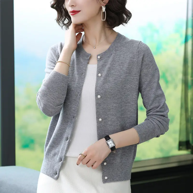 2024 Women's Blue Long Sleeve Cardigan Sweater Top - Image 8
