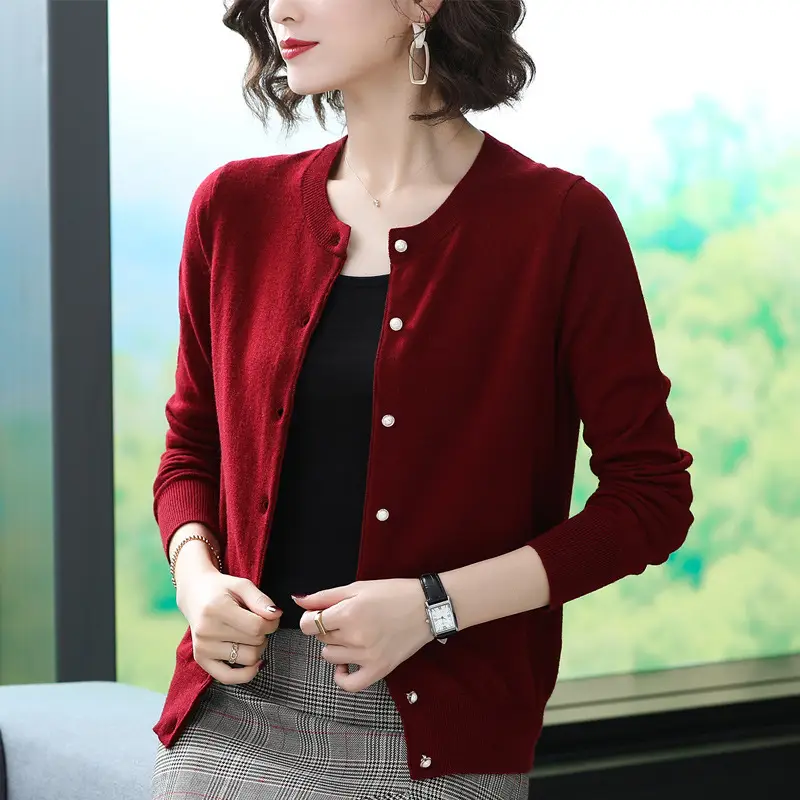 2024 Women's Blue Long Sleeve Cardigan Sweater Top - Image 9