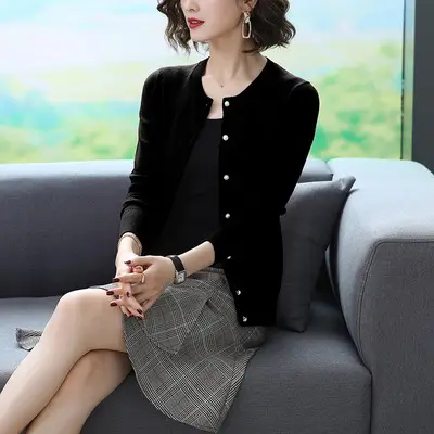 2024 Women's Blue Long Sleeve Cardigan Sweater Top - Image 2