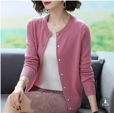 2024 Women's Blue Long Sleeve Cardigan Sweater Top - Image 5