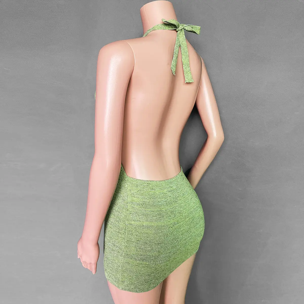Blue Backless Knitted Hip-Covering Dress for Women