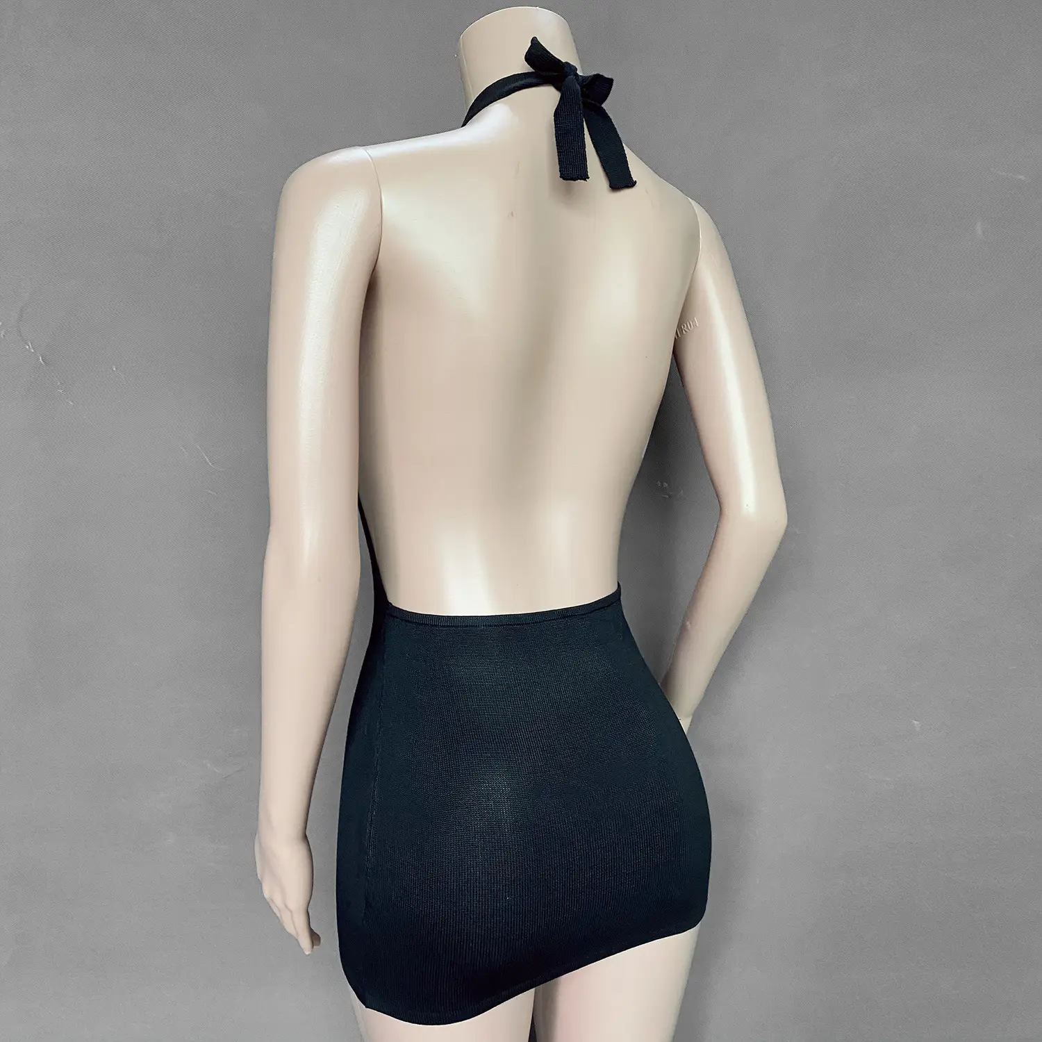 Blue Backless Knitted Hip-Covering Dress for Women