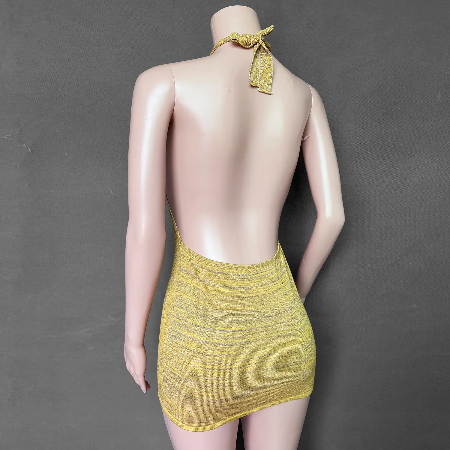 Blue Backless Knitted Hip-Covering Dress for Women