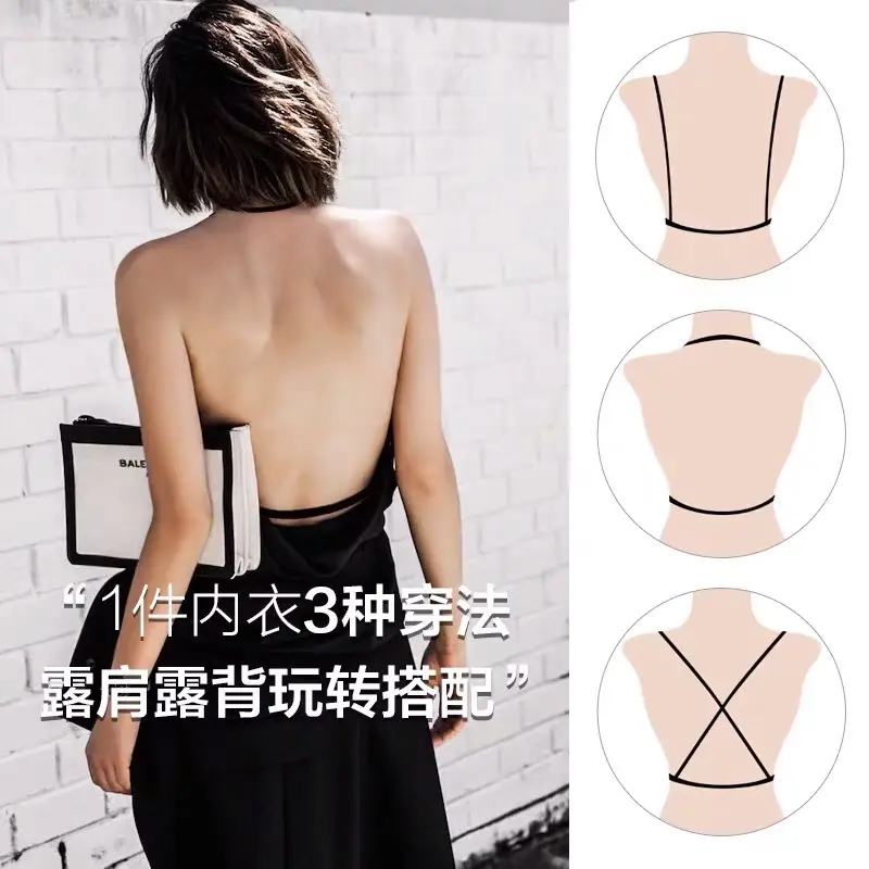 French-Style U-Shaped Backless Bra for Women, Wireless Thin Bra, Invisible Backless Lace Triangle Cup Bra, Comfortable for Summer