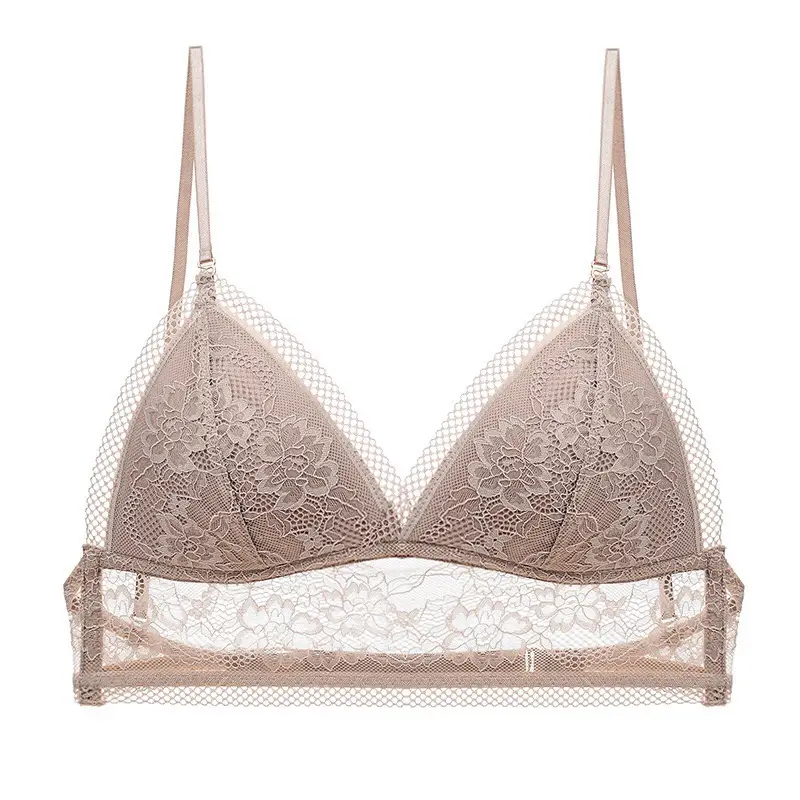 French-Style U-Shaped Backless Bra for Women, Wireless Thin Bra, Invisible Backless Lace Triangle Cup Bra, Comfortable for Summer