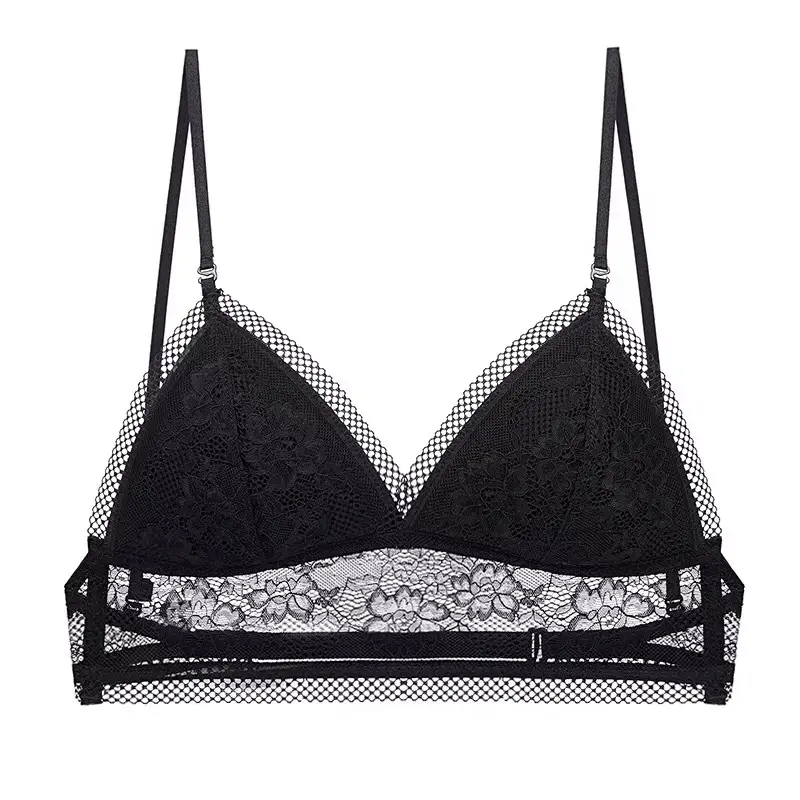 French-Style U-Shaped Backless Bra for Women, Wireless Thin Bra, Invisible Backless Lace Triangle Cup Bra, Comfortable for Summer