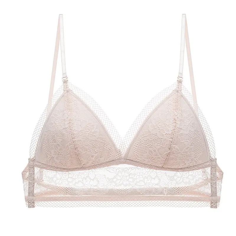 French-Style U-Shaped Backless Bra for Women, Wireless Thin Bra, Invisible Backless Lace Triangle Cup Bra, Comfortable for Summer