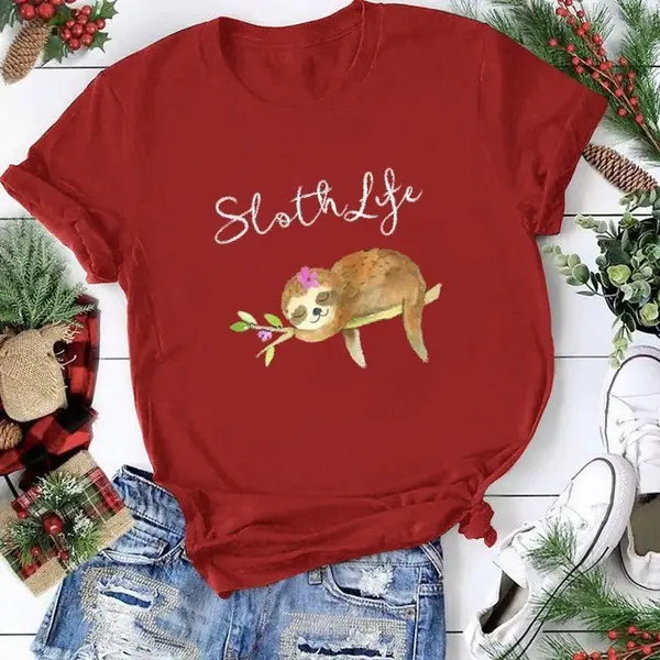 Purple Sloth Life Printed T-Shirt for Women