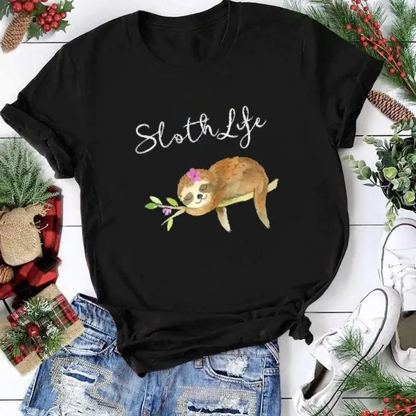 Purple Sloth Life Printed T-Shirt for Women