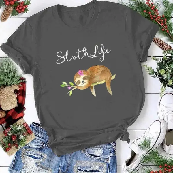 Purple Sloth Life Printed T-Shirt for Women