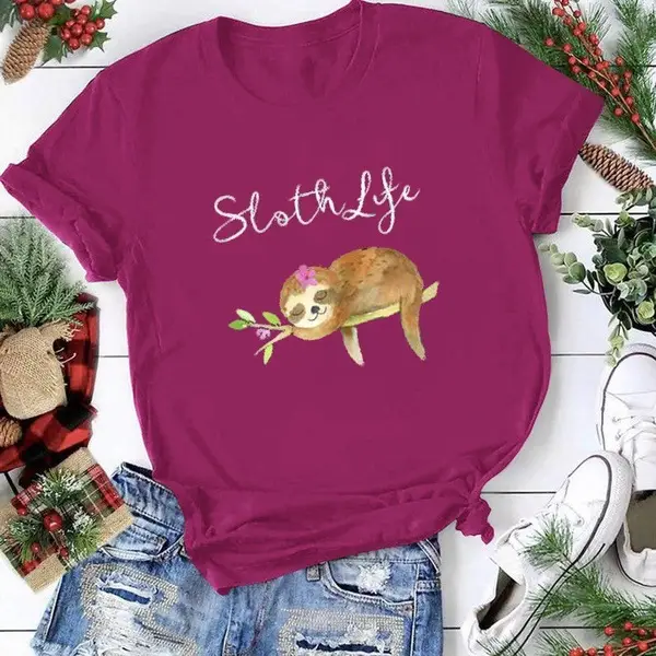 Purple Sloth Life Printed T-Shirt for Women