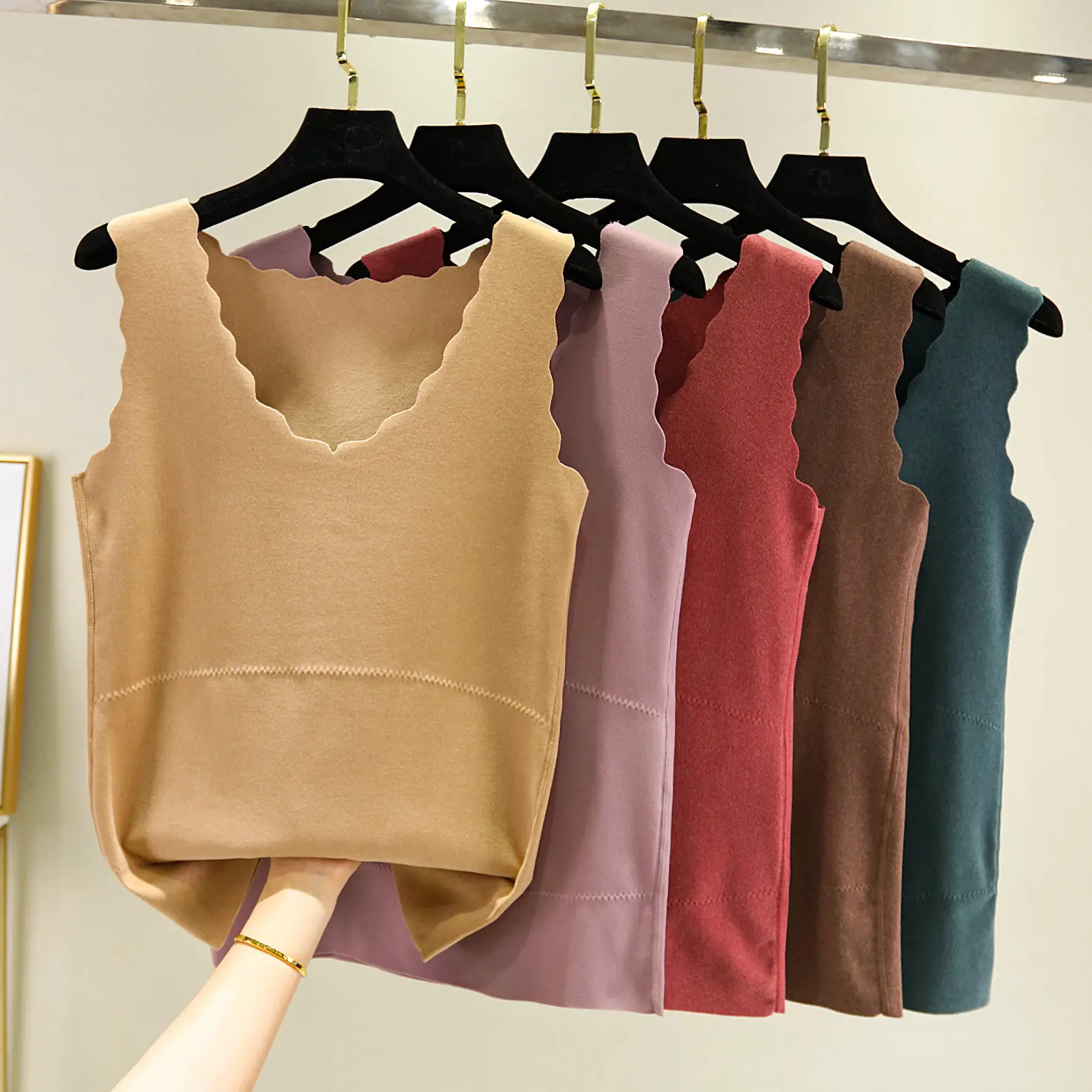 Autumn Winter Velvet Belly Vests with Egg Collar - Image 15