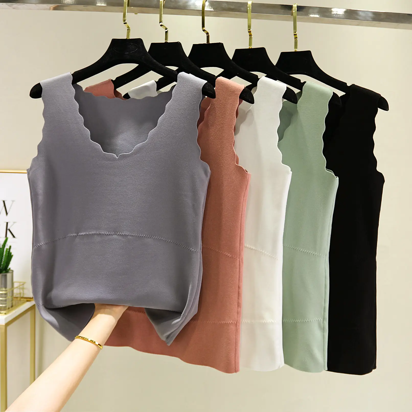 Autumn Winter Velvet Belly Vests with Egg Collar - Image 16