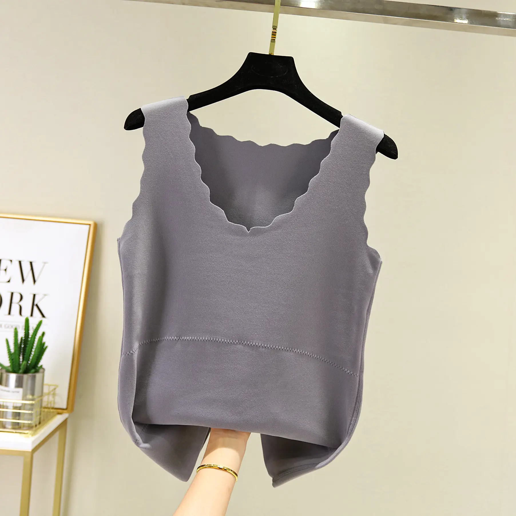 Autumn Winter Velvet Belly Vests with Egg Collar - Image 3