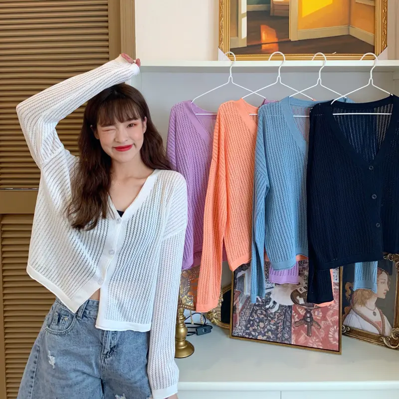 Women Knitted Sun Protection Long Sleeve Cardigan Top - Image 6
