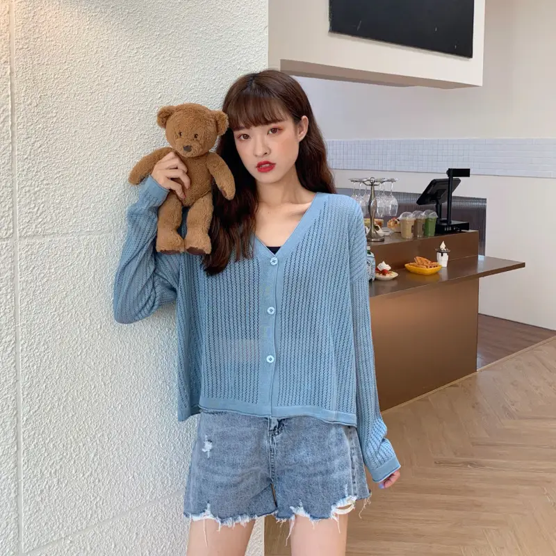 Women Knitted Sun Protection Long Sleeve Cardigan Top - Image 7
