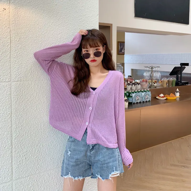 Women Knitted Sun Protection Long Sleeve Cardigan Top - Image 9