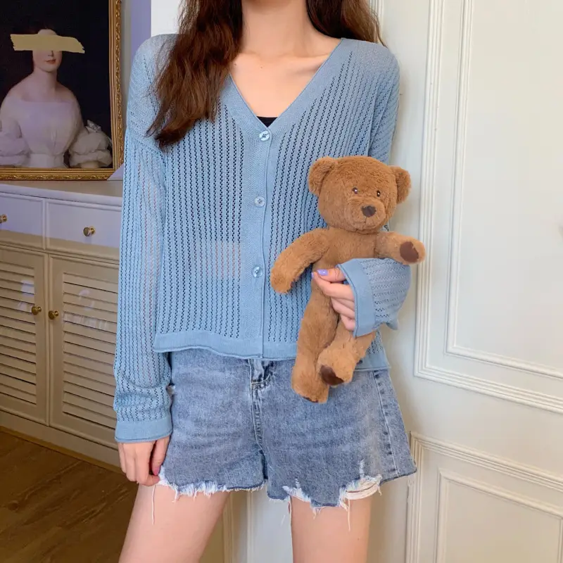 Women Knitted Sun Protection Long Sleeve Cardigan Top - Image 5