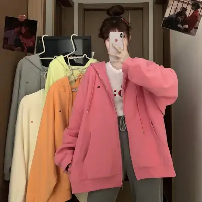 Women Long Sleeve Hooded Sweatshirt Jacket Orange 2025 - Image 4