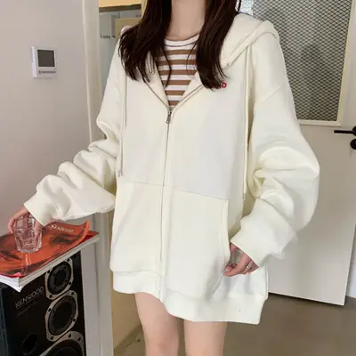 Women Long Sleeve Hooded Sweatshirt Jacket Orange 2025 - Image 5