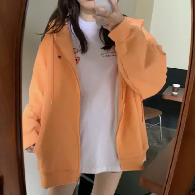 Women Long Sleeve Hooded Sweatshirt Jacket Orange 2025 - Image 3
