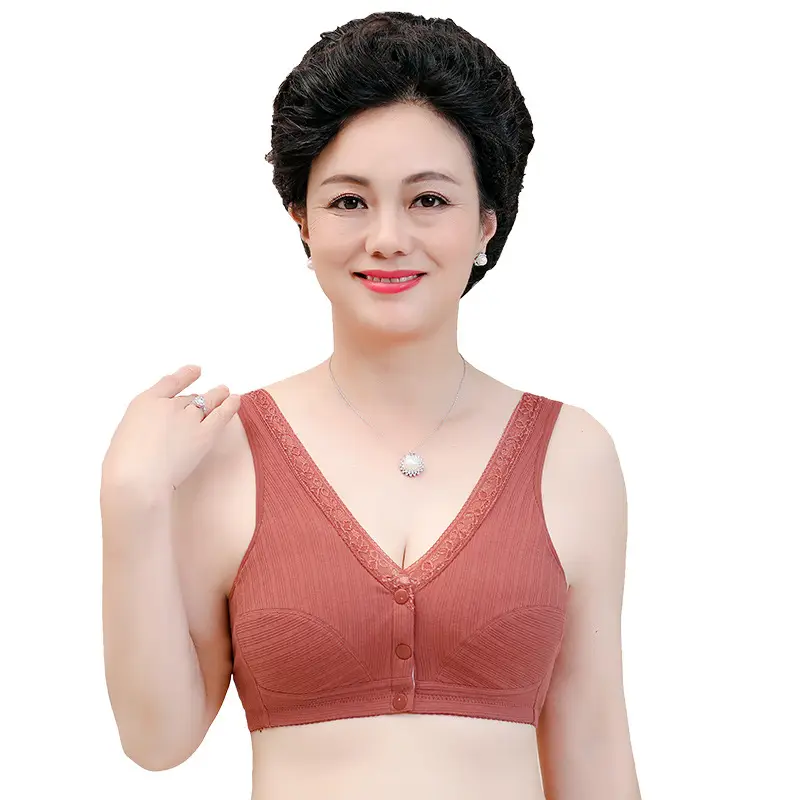 Ladieswear's Intimates Women's Front Button Bra 50-Year-Old Middle-Aged and Elderly Vest-Style Push-Up Middle-Aged Pure Cotton Thin Large Size Bra